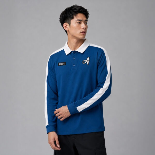 AE601 เสื้อโปโลแขนยาวทรงโอเวอร์ไซส์ สีน้ำเงิน
