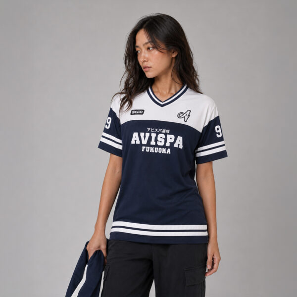 AE606 เสื้อโอเวอร์ไซส์ เจอร์ซีย์ สีขาว/กรม