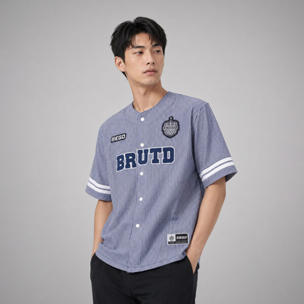 EA25102 เสื้อทรงเบสบอล EGOxBRUTD แบบที่ 3 สียีนส์ลายทาง